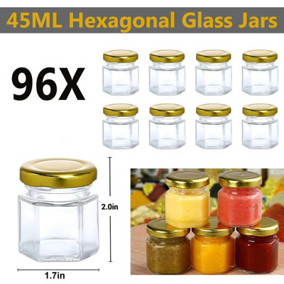 ATEK 45Ml Hexagonal Glass Jars Airtight Lids Pack Of 96 Reusable Preserving Storage Jar Jams Dry Foods Nuts Honey Baby Foods Crafts from B&Q