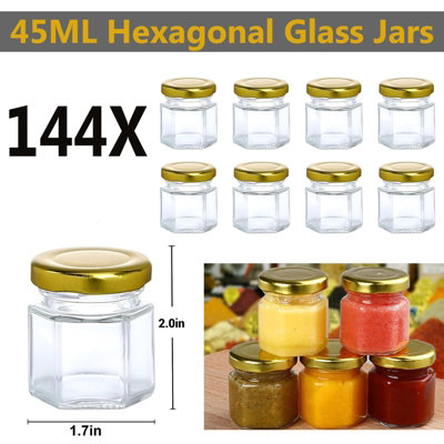 ATEK 45Ml Hexagonal Glass Jars Airtight Lids Pack Of 144 Reusable Preserving Storage Jar Jams Dry Foods Nuts Honey Baby Foods Crafts from B&Q