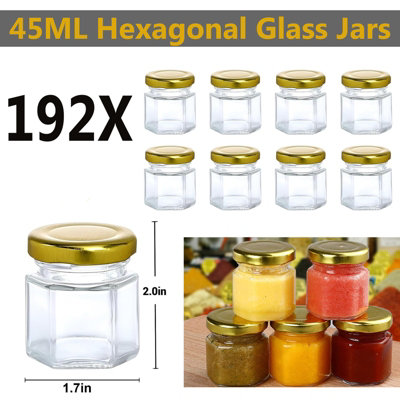 ATEK 45Ml Hexagonal Glass Jars Airtight Lids Pack Of 192 Reusable Preserving Storage Jar Jams Dry Foods Nuts Honey Baby Foods Crafts from B&Q