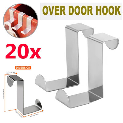 ATEK Pack Of 20 Over The Door Hanging Hooks Stainless Steel Space-Saving Reversible Design Towels Hats Bag Jacket Coat Wardrobe from B&Q