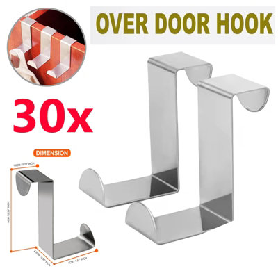 ATEK Pack Of 30 Over The Door Hanging Hooks Stainless Steel Space-Saving Reversible Design Towels Hats Bag Jacket Coat Wardrobe from B&Q