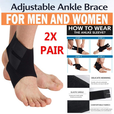 ATEK Adjustable Compression Ankle Brace 2X Pairs Foot Support Wrap Sprains Arthritis Plantar Fasciitis Achilles Tendonitis One Size