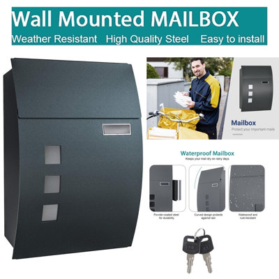 B&Q -  Wall Mounted Mailbox Outdoor Waterproof Post Box Lockable Letter Box With Viewing Window Nameplate And 2 Keys