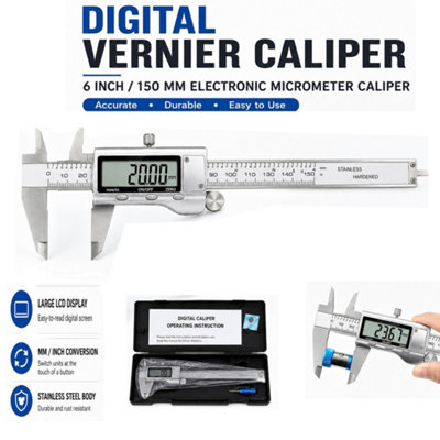B&Q -  Digital Caliper150mm Vernier Calipers With Large Lcd Screen Inch/millimeter Conversion Lightweight Stainless Steel Caliper