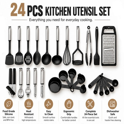 Atek 24 Pcs Kitchen Utensils Set - Black - Image 3