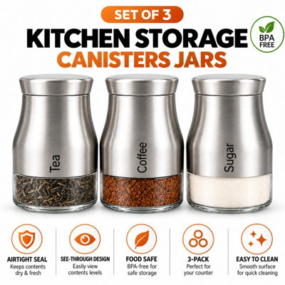 Atek Glass Kitchen Canister Set - Silver - Image 5