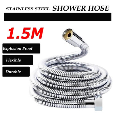 ATEK 1.5 Meter Stainless Steel Shower Hose Flexible Chrome Bathroom Pipe Replacement With Anti Kink DesignUniversal Standard Fitting from B&Q