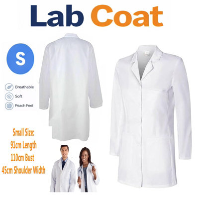 ATEK Small Lab Coat Unisex Men Women White Medical Labcoat Jacket Doctor Costume Scientist Lab Coats Pockets Long Sleeves Fancy Dress from B&Q