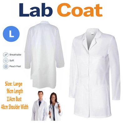 ATEK Large Lab Coat Unisex Men Women White Medical Labcoat Jacket Doctor Costume Scientist Lab Coats Pockets Long Sleeves Fancy Dress from B&Q