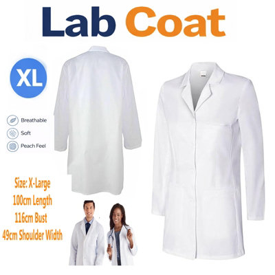 ATEK X-Large Lab Coat Unisex Men Women White Medical Labcoat Jacket Doctor Costume Scientist Lab Coats Pockets Long Sleeves Fancy Dress from B&Q