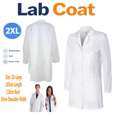 ATEK Xx-Large Lab Coat Unisex Men Women Medical Labcoat Jacket Doctor Costume Scientist Lab Coats Pockets Long Sleeves Fancy Dress from B&Q