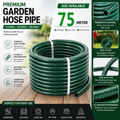 ATEK 75M Reinforced Garden Hose Pipe Heavy Duty Pvc Braided 3 Layer Water Hose Kink FreeLeakproof & Burst Resistant Hosepipe Reel from B&Q