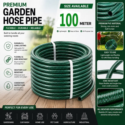 ATEK 100M Reinforced Garden Hose Pipe Heavy Duty Pvc Braided 3 Layer Water Hose Kink FreeLeakproof & Burst Resistant Hosepipe Reel from B&Q