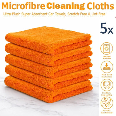 ATEK 5 Pack Microfiber Cleaning ClothsMicrofiber Cloth Large Reusable Lint Free & Streak Free Cloths Towels Washable from B&Q