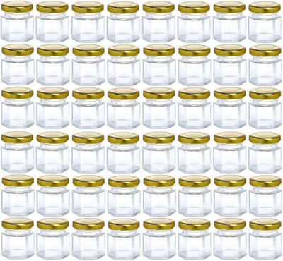 ATEK 45Ml Hexagonal Glass Jars Airtight Lids Pack Of 48 Reusable Preserving Storage Jar Jams Dry Foods Nuts Honey Baby Foods Crafts from B&Q