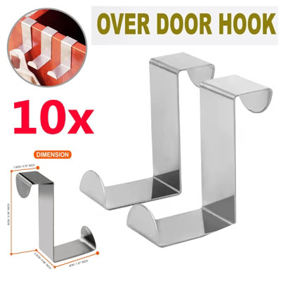 ATEK Pack Of 10 Over The Door Hanging Hooks Stainless Steel Space-Saving Reversible Design Towels Hats Bag Jacket Coat Wardrobe from B&Q