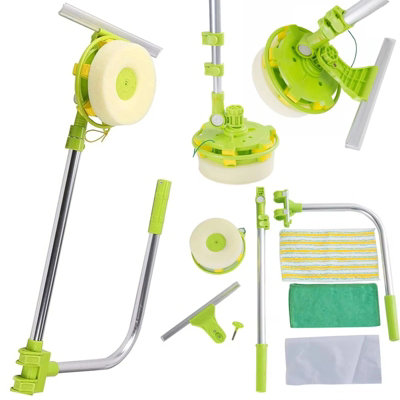 ATEK Window Cleaning Tool U-Shaped 2-In-1 Telescopic High-Rise Cleaner With Squeegee And Scrubber For Streak-Free Windows And Glass