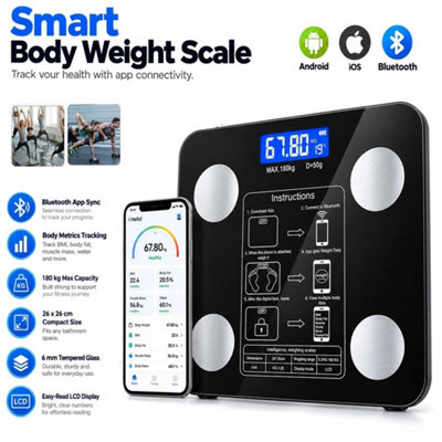 B&Q -  Smart Body Weight ScalesDigital Bluetooth Black Bathroom Scales High Accuracy Body Composition Analyzer Fitbit Mobile App
