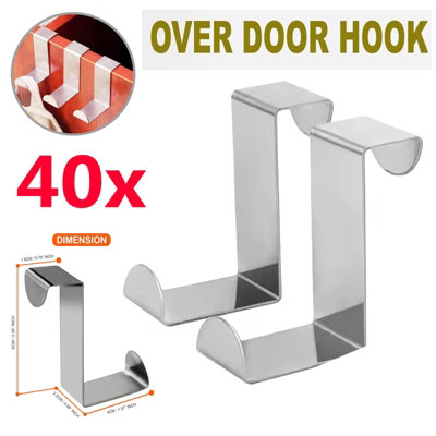ATEK Pack Of 40 Over The Door Hanging Hooks Stainless Steel Space-Saving Reversible Design Towels Hats Bag Jacket Coat Wardrobe from B&Q