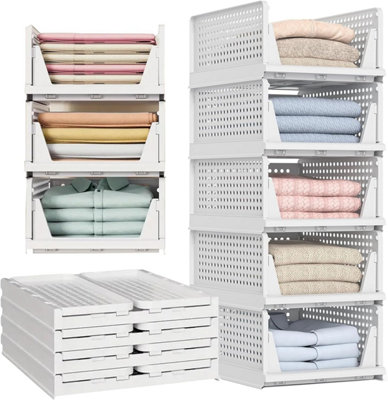 Atek 5 Pack Wardrobe Storage Organiser Foldable & Stackable Plastic Baskets Space-Saving Clothes Organisers Bins Cupboard Closet from B&Q