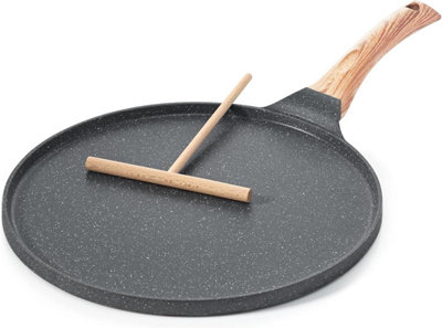 ATEK Crepe PanNon-Stick Coating Pancake Pan With Wooden Spreader & Stay-Cool HandleDurable Granite Dosa Tawa For StoveInduction B from B&Q