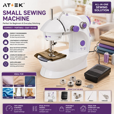 ATEK Electric Sewing Machine Portable Handheld Mini Sow Swing Stitch Pedal Quilting Craft Bobbin Threader Household Diy Beginner from B&Q