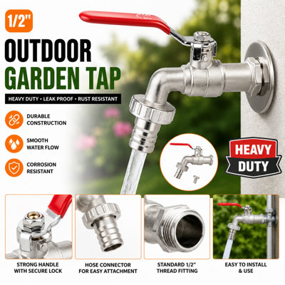 B&Q -  Garden Tap With Hose ConnectorHeavy Duty Brass Water Faucet Rust And Frost Proof1/2" Bsp Thread