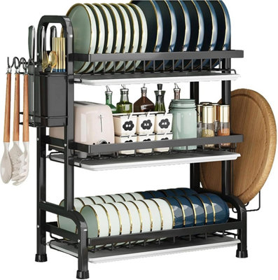 ATEK 3 Tier Dish Drainers Rack With Removable Drip Tray Large Dish Drying Rack Draining Rack For Cutlery Chopping Board Holder from B&Q