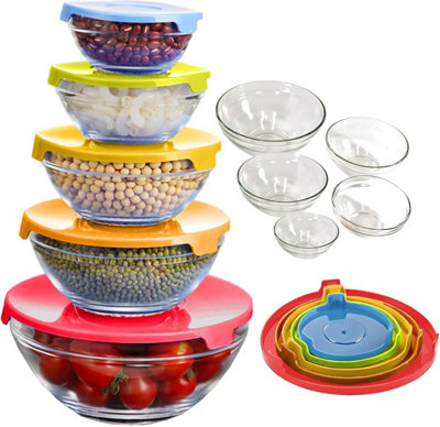 ATEK Glass Bowls With Lids5 Piece Glass Salad Bowl Set Meal Prep Containers With Colorful LidsFood Storage Containers from B&Q