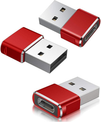 B&Q -  Pack Of 3 Usb 3.1 Type C Female To Usb A Male Adapter 5Gbps High Speed Data SyncFast Charging Converter Plug For Laptop Pc Red