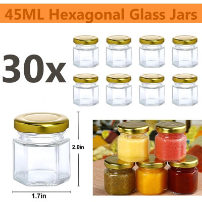 ATEK 45Ml Hexagonal Glass Jars Airtight Lids Pack Of 30 Reusable Preserving Storage Jar Jams Dry Foods Nuts Honey Baby Foods Crafts from B&Q
