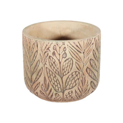 Cement Rustic Olive Branch Pattern Plant Pot (H12.5 X W13.5Cm) from B&Q