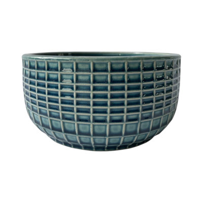 Ceramic Waffle Grid Texture Indoor Plant Pot Bowl Planter. Blue/green (20.5Cm Dia) from B&Q