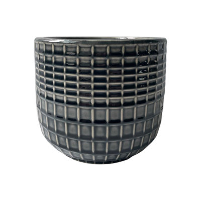 Ceramic Waffle Grid Texture Indoor Plant Pot PlanterGrey (17Cm Dia) from B&Q