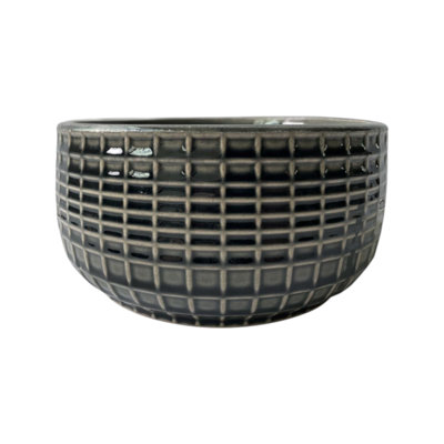 Ceramic Waffle Grid Texture Indoor Plant Pot Bowl Planter. Grey (20.5Cm Dia) from B&Q