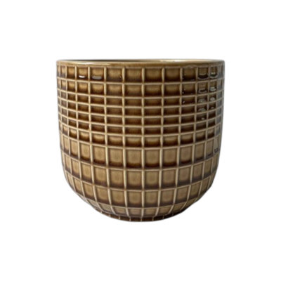 Ceramic Waffle Grid Texture Indoor Plant Pot Planter. Brown (17Cm Dia) from B&Q