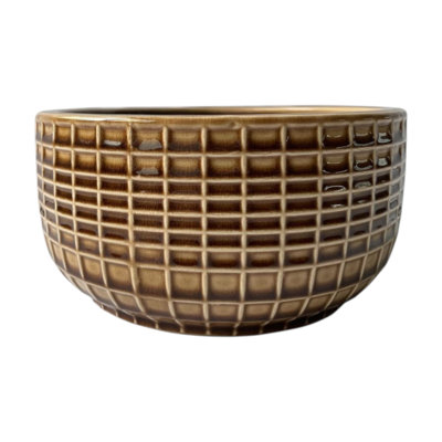 Ceramic Waffle Grid Texture Indoor Plant Pot Bowl Planter. Brown (20.5Cm Dia) from B&Q
