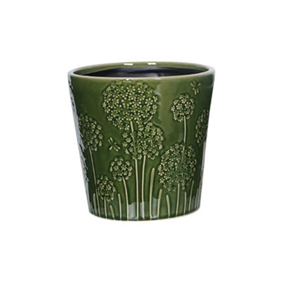 Green Ceramic Indoor Lithgow Seed Head Pattern Planter (H19 X W20.5Cm) from B&Q