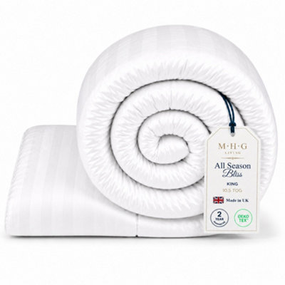 Mhg Living Tog All Season Duvet - Hotel Quality Striped Microfibre Duvet, Breathable & Hypoallergenic - King Size 10.5 B&Q