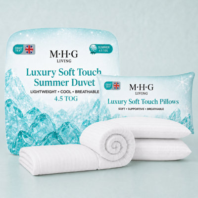 MHG Living Lightweight 4.5 Tog Summer Duvet & Pillow SetLuxury Soft Touch Striped Microfibre Quilt Bedding from B&Q
