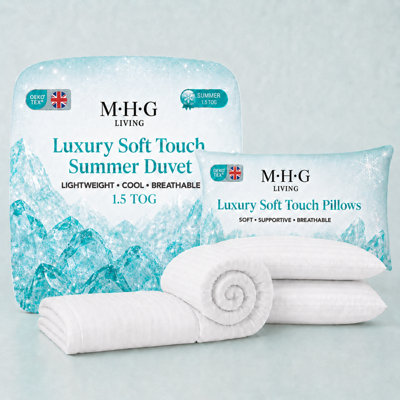 MHG Living Lightweight 1.5 Tog Summer Duvet & Pillow SetLuxury Soft Touch Striped Microfibre Quilt Bedding from B&Q