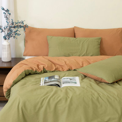 Mhg Living Reversible Olive Green King Duvet Cover Set - Premium 100% Cotton Percale, Button Closure - Olive Green / Single - Image 5