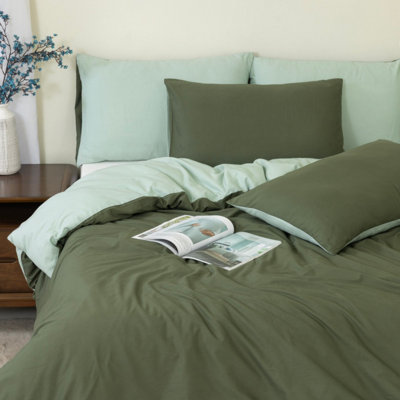 Mhg Living Reversible Forest Green Double Duvet Cover Set - Premium 100% Cotton Percale, Button Closure - Image 5