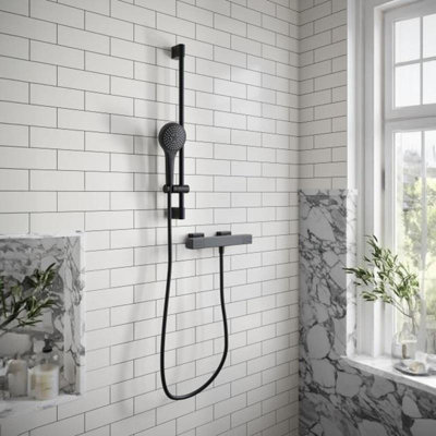 Villeroy & Boch Thermostatic Square Exposed Shower Mixer Set Matt Black from B&Q