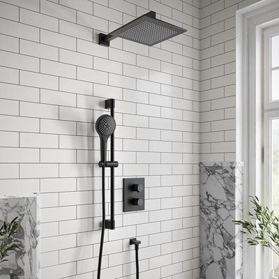 Villeroy & Boch Square Verve Complete Shower Set With Slider Rail Kit Matt Black from B&Q