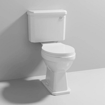 Aquarius Harewood Traditional Close Coupled Toilet With White Wooden Soft Close Seat from B&Q