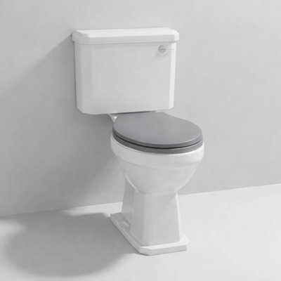 Aquarius Harewood Traditional Close Coupled Toilet With Grey Wooden Soft Close Seat from B&Q
