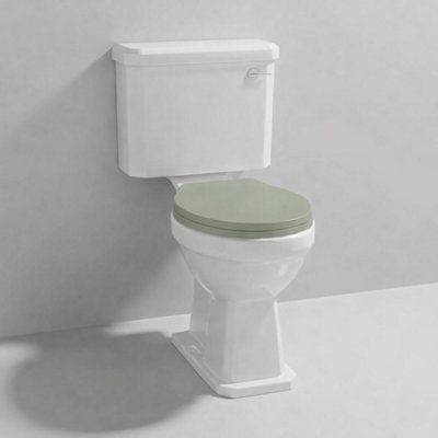 Aquarius Harewood Traditional Close Coupled Toilet With Green Wooden Soft Close Seat from B&Q