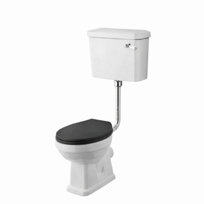 Aquarius Harewood Traditional Low Level Toilet With Soft Close Wooden Seat In Black from B&Q