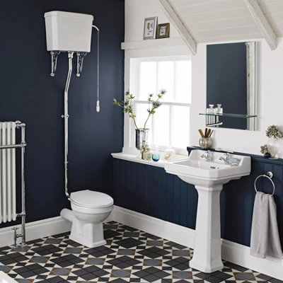 Aquarius Harewood Traditional High Level Toilet With Soft Close Wooden Seat In White from B&Q